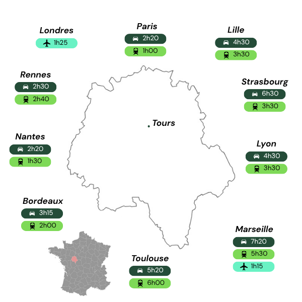 Carte de situation du gîte de groupe à Saint-Avertin, près de Tours